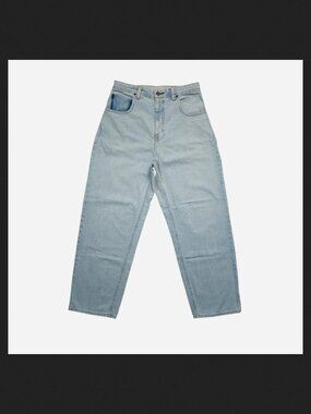 Empyre altered light blue wash jeans with gold stitching